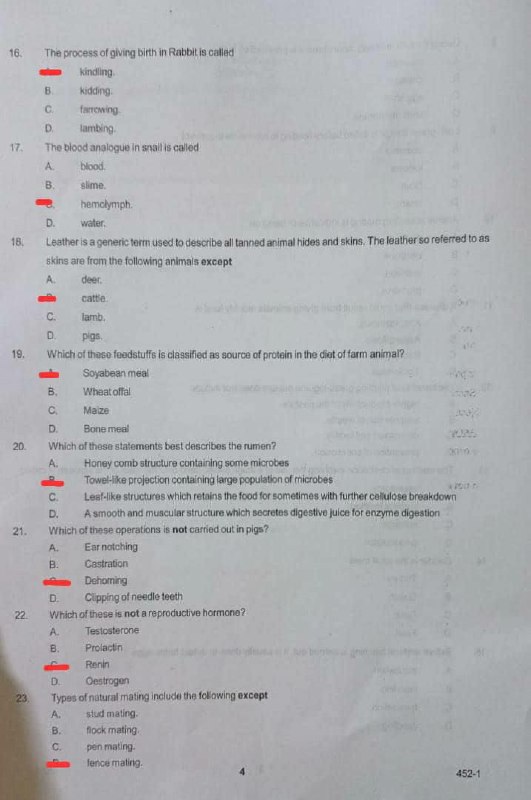 NABTEB 2026 Animal Science Question Paper