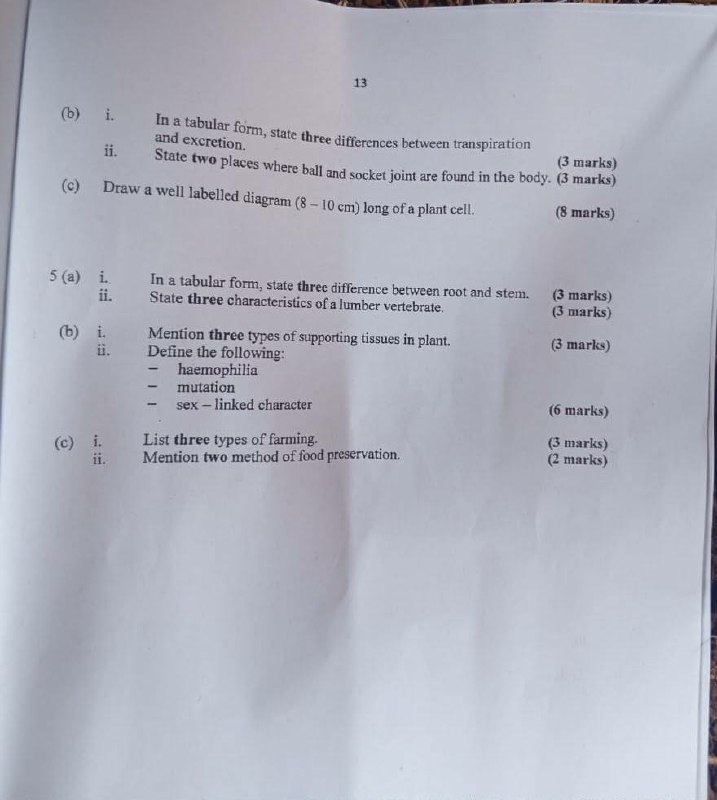 NECO 2026 Biology question paper page 3