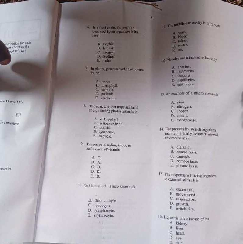 NECO 2026 Biology question paper page 10