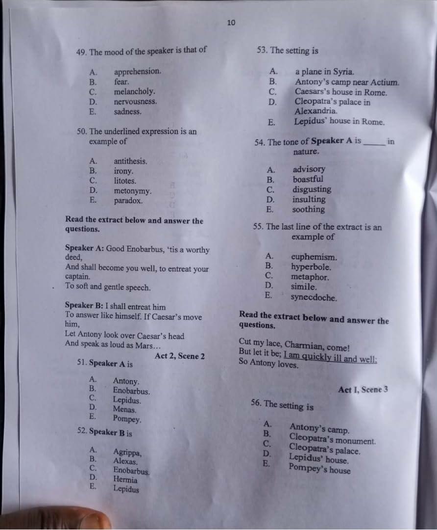 NECO 2026 Literature Question Paper