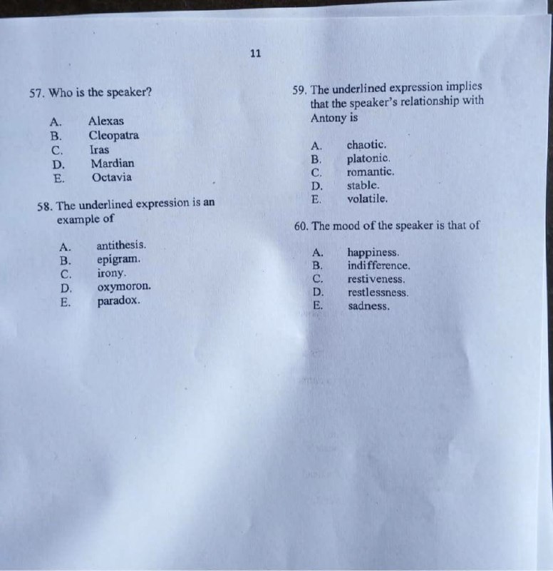 NECO 2026 Literature Question Paper