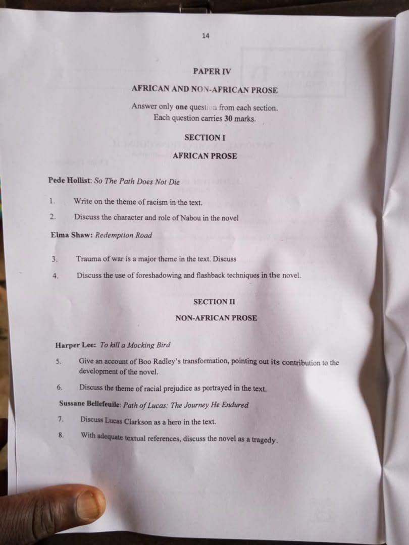NECO 2026 Literature Question Paper