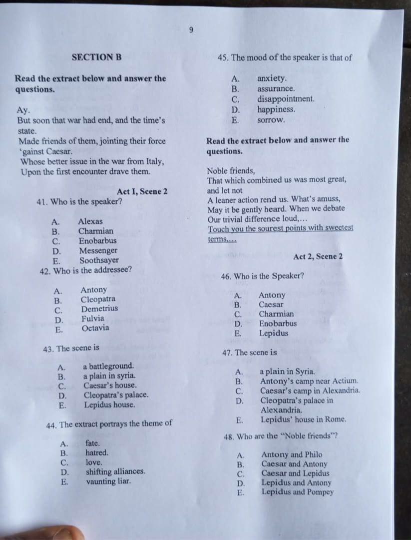 NECO 2026 Literature Question Paper