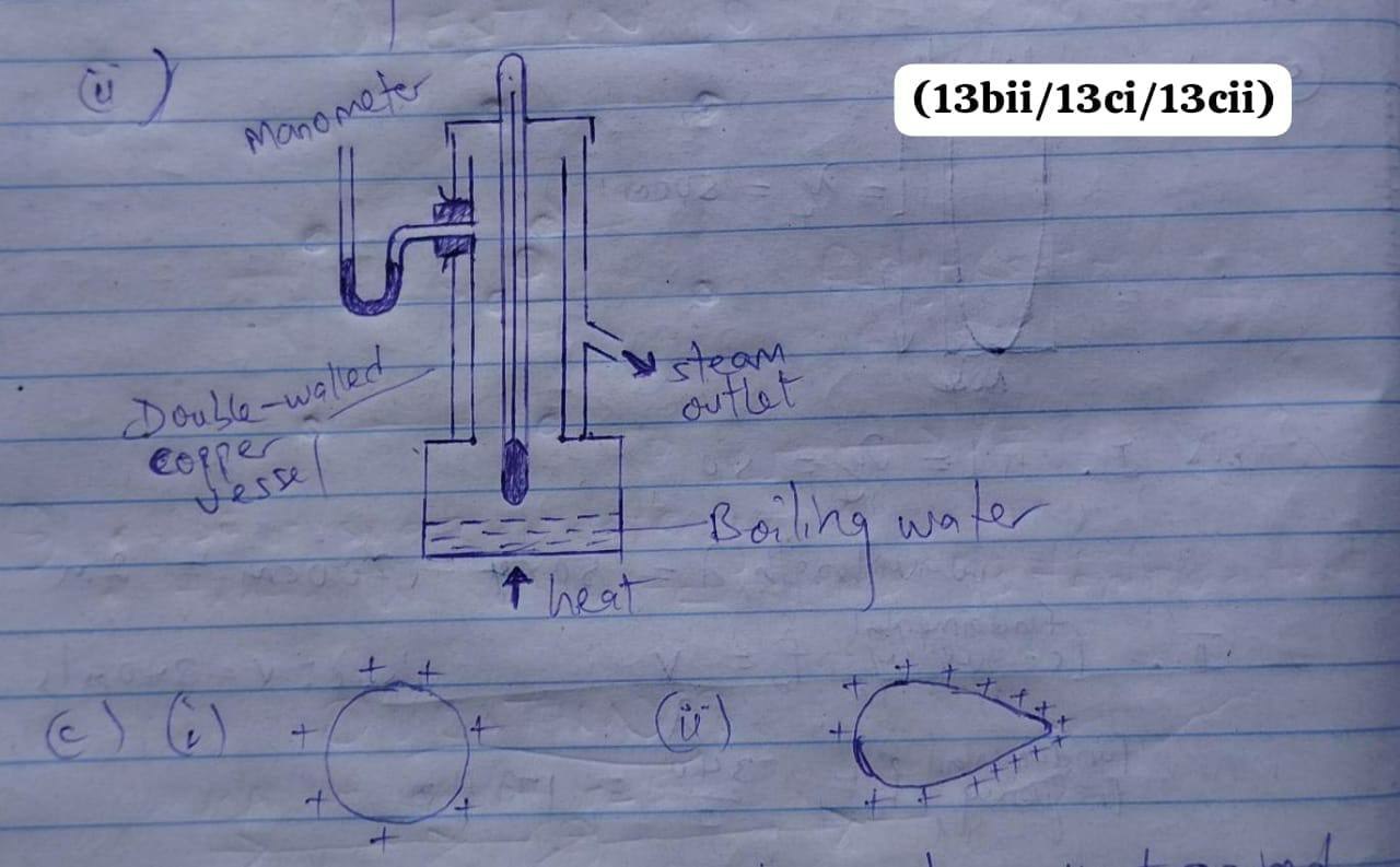 NECO 2026 Physics Q13 thermometer and charge distribution diagrams