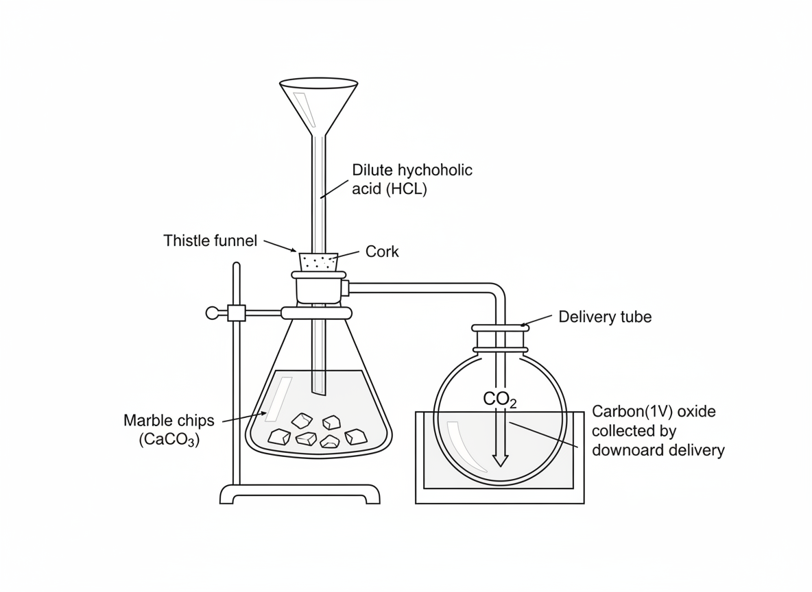Laboratory preparation of Carbon(IV) oxide (CO₂) apparatus