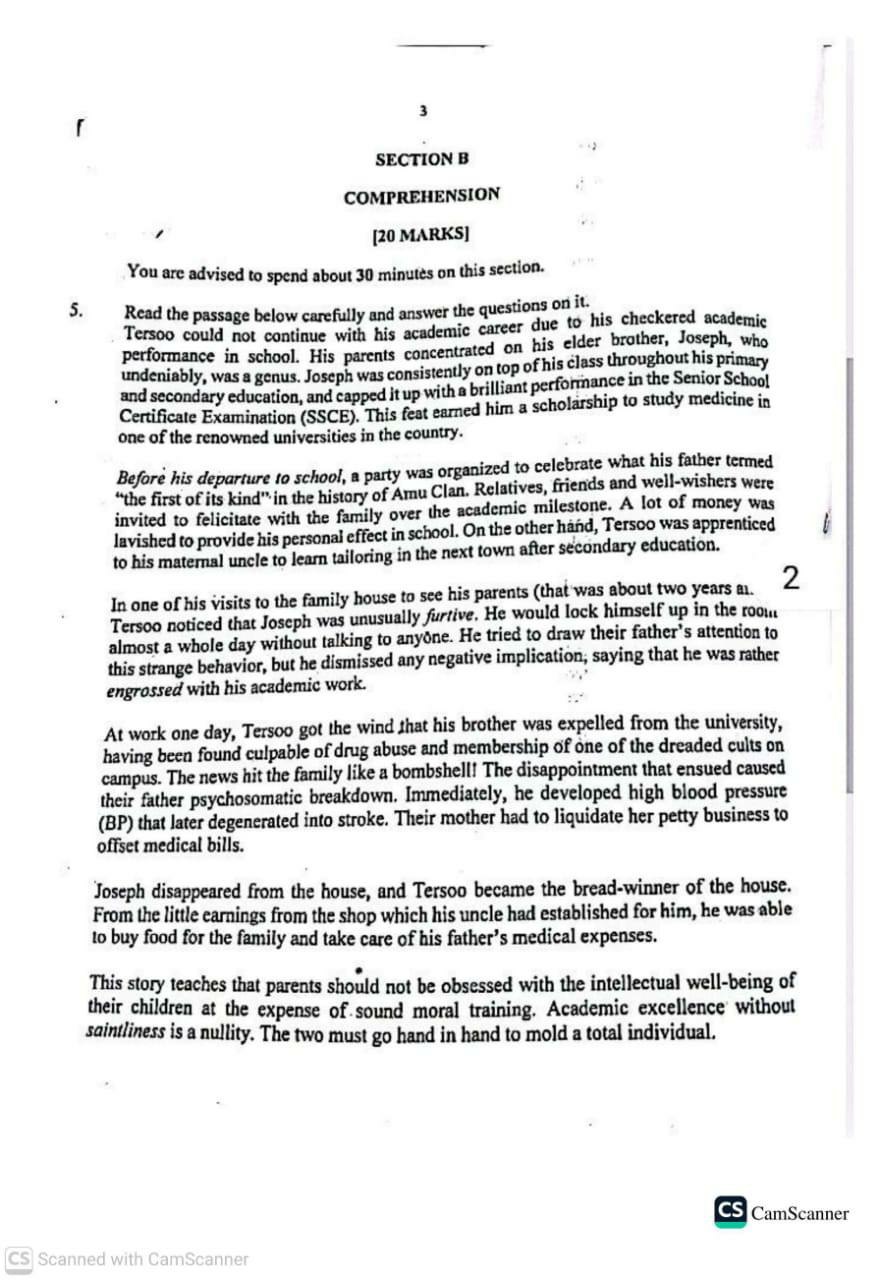 NECO 2026 English Language Theory — Type A Question Paper